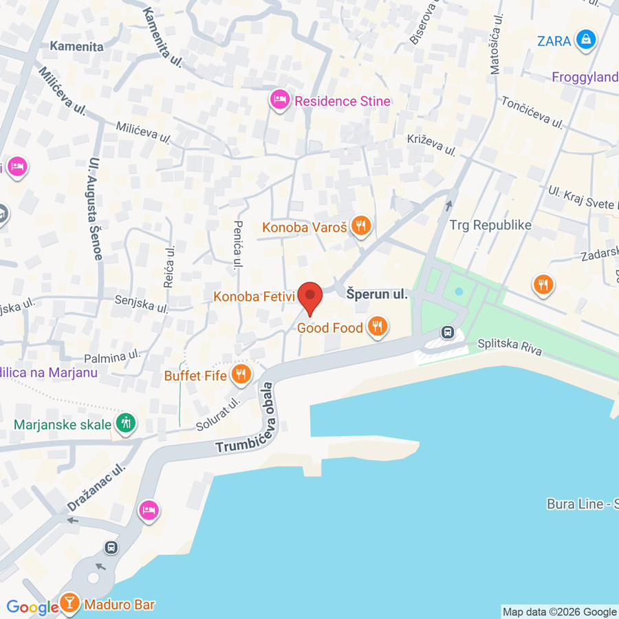 Karta lokacije Konobe Fetivi — Tomića stine 4, Split